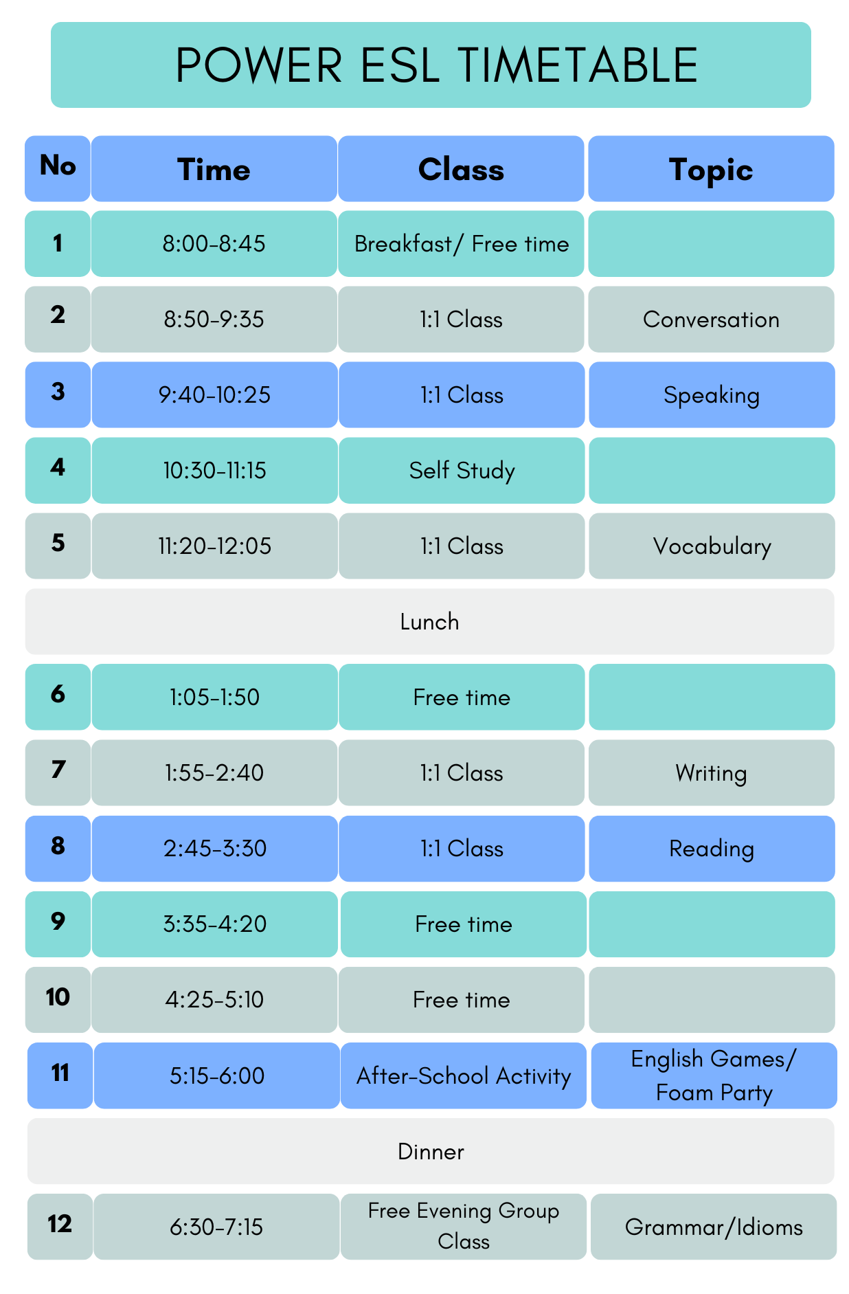 Power ESL Timetable