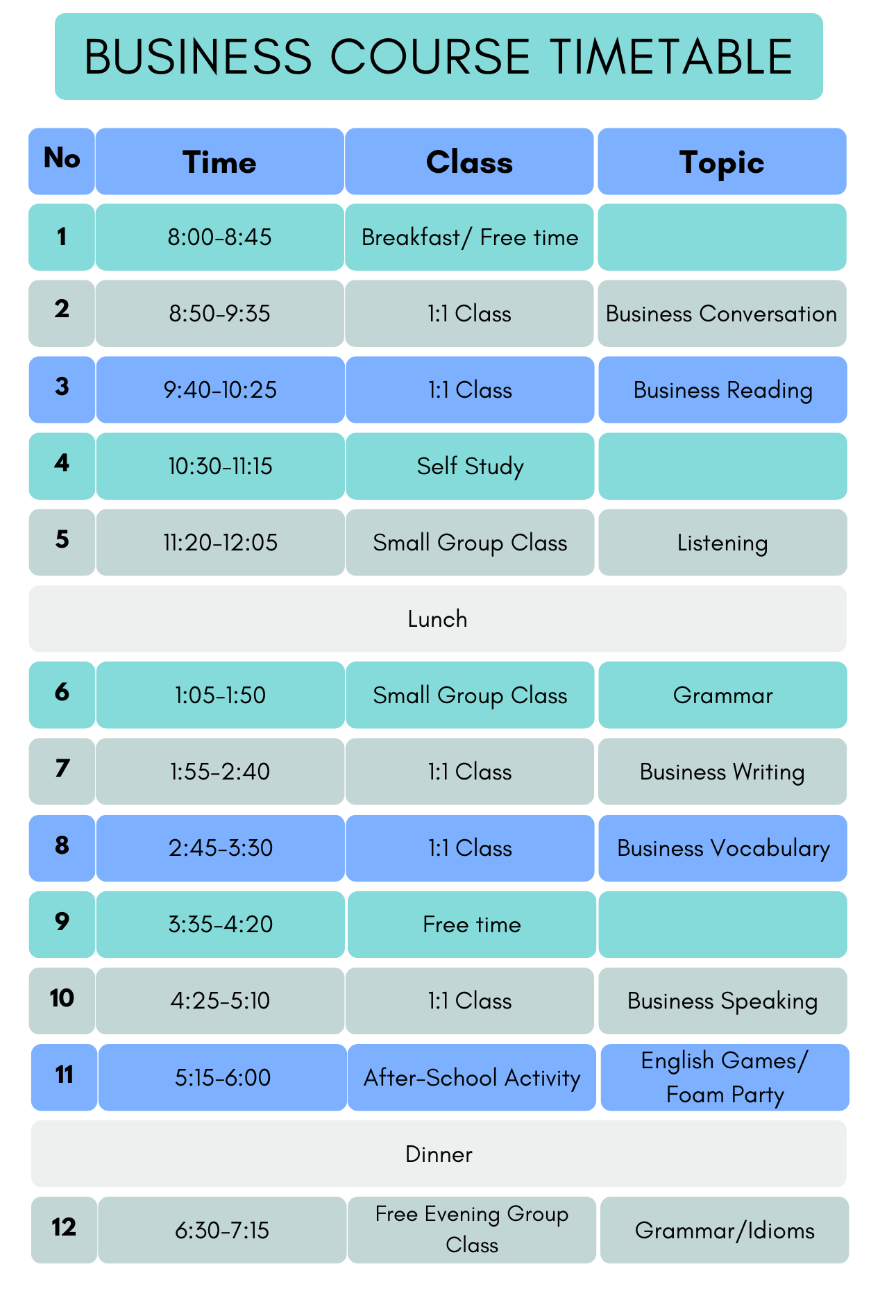 Business Course Timetable