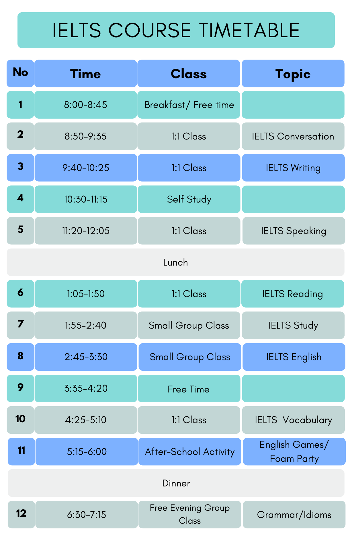 IELTS Course Timetable